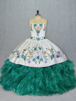 Sweetheart Sleeveless Organza Quinceanera Dresses Embroidery and Ruffles Lace Up