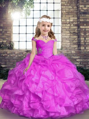 Lilac Sleeveless Beading and Ruffles Floor Length High School Pageant Dress