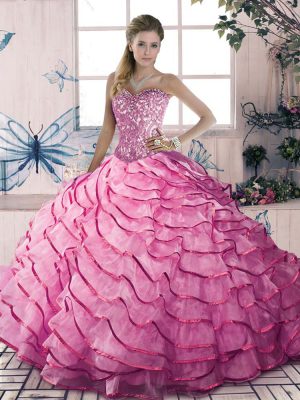 Clearance Sleeveless Lace Up Floor Length Beading and Ruffles Sweet 16 Quinceanera Dress