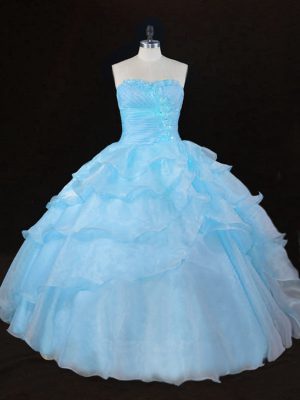 Organza Sleeveless Floor Length 15 Quinceanera Dress and Ruffles