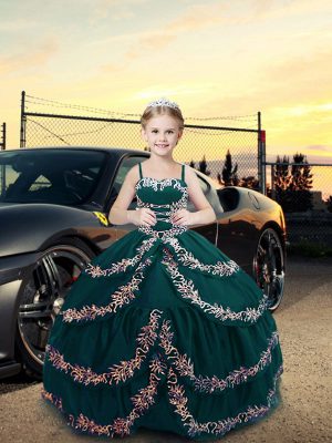Gorgeous Teal Sleeveless Embroidery Floor Length Pageant Dress Womens