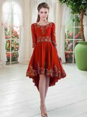 High Low A-line Long Sleeves Red Prom Party Dress Lace Up