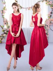 Scoop Sleeveless Lace Up Bridesmaid Gown Red Satin
