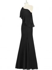 Lovely Floor Length Mermaid Sleeveless Black Evening Dress Side Zipper