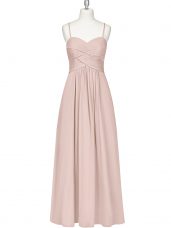 Vintage Baby Pink Spaghetti Straps Zipper Ruching Prom Gown Sleeveless