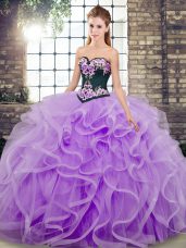 Luxurious Sweetheart Sleeveless Sweep Train Lace Up 15th Birthday Dress Lavender Tulle