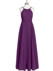 Colorful Floor Length Eggplant Purple Dress for Prom Chiffon Sleeveless Ruching