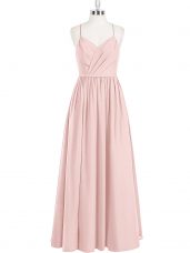 Pink Criss Cross Party Dress Wholesale Ruching Sleeveless Floor Length