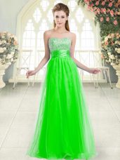 Green Lace Up Sweetheart Beading Prom Evening Gown Tulle Sleeveless