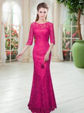 Hot Pink Zipper Scoop Lace Going Out Dresses Lace Half Sleeves