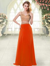 Charming Floor Length Zipper Prom Gown Rust Red for Prom and Party with Beading