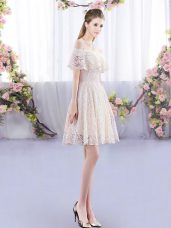 Off The Shoulder Short Sleeves Lace Up Damas Dress Champagne