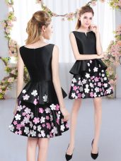 Captivating Mini Length Zipper Bridesmaids Dress Black for Prom and Party and Wedding Party with Pattern