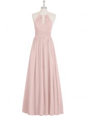 Baby Pink Prom Dresses Prom and Party with Ruching Halter Top Sleeveless Zipper