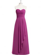 Fuchsia Sleeveless Chiffon Zipper for Prom and Party and Military Ball