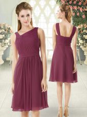 Burgundy Zipper Prom Dresses Ruching Sleeveless Knee Length