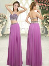 Fantastic Two Pieces Lilac Sweetheart Chiffon Sleeveless Floor Length Backless