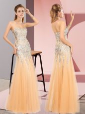 Floor Length Zipper Prom Party Dress Orange for Prom and Party with Beading