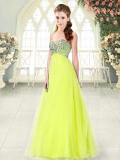 Dramatic Yellow Green Sleeveless Tulle Lace Up Evening Wear for Prom and Party