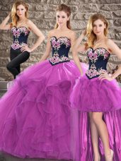 Floor Length Lace Up Quinceanera Gown Purple for Sweet 16 and Quinceanera with Beading and Embroidery