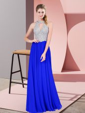 Latest Royal Blue Sleeveless Beading Floor Length Evening Outfits