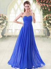 Most Popular Royal Blue Chiffon Zipper Sweetheart Sleeveless Floor Length Evening Party Dresses Beading