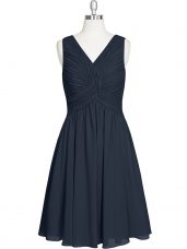 Delicate Black Prom Dresses Prom and Party and Military Ball and Wedding Party with Ruching V-neck Sleeveless Zipper