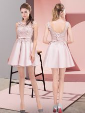 Sleeveless Lace Up Mini Length Lace and Bowknot Homecoming Dress
