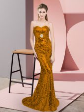Sleeveless Sweep Train Sequins Zipper Prom Gown