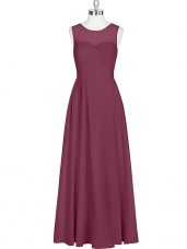 Modest Burgundy Scoop Zipper Ruching Evening Dress Sleeveless