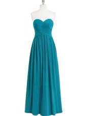 Popular A-line Evening Dress Teal Sweetheart Chiffon Sleeveless Floor Length Zipper