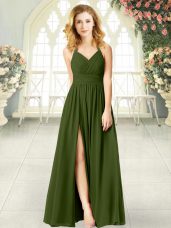 Chiffon Sleeveless Floor Length Prom Evening Gown and Ruching