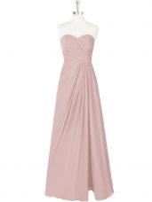 Pink Zipper Homecoming Dress Ruching Sleeveless Floor Length