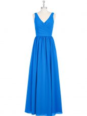 Floor Length Zipper Prom Party Dress Royal Blue for Prom and Party and Military Ball with Ruching