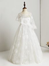 Ideal Lace Flower Girl Dresses for Less White Side Zipper Floor Length