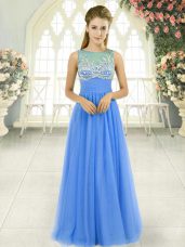 Tulle Sleeveless Floor Length Evening Dresses and Beading