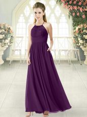 Halter Top Sleeveless Backless Homecoming Dress Purple Chiffon