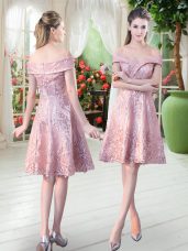 Best Selling Pink Zipper Evening Dress Lace Sleeveless Knee Length