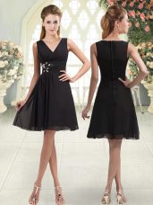 Chiffon V-neck Sleeveless Zipper Beading Prom Dresses in Black