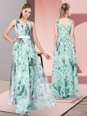 Multi-color Sleeveless Floor Length Pattern Zipper Prom Party Dress