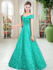 Trendy Turquoise Off The Shoulder Neckline Beading Prom Evening Gown Sleeveless Lace Up