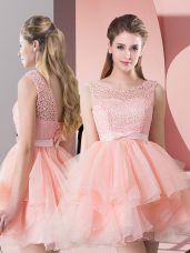 Fantastic Lace Party Dress for Girls Pink Lace Up Sleeveless