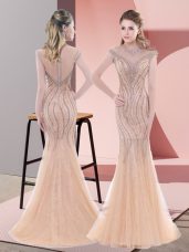 Flare Zipper Peach for Prom and Party with Beading Sweep Train