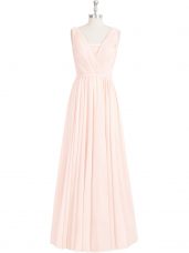 Modern Lace Prom Dress Pink Zipper Sleeveless Floor Length