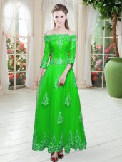 Excellent 3 4 Length Sleeve Lace Up Floor Length Lace Prom Gown