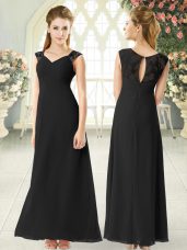 Black Straps Zipper Lace Evening Dress Sleeveless