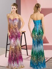 Noble Purple and Multi-color Lace Up Homecoming Dress Beading and Sequins Sleeveless Floor Length