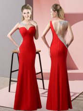 Low Price Red Scoop Neckline Beading and Pick Ups Prom Dresses Sleeveless Zipper