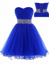 Clearance Sweetheart Sleeveless Tulle Prom Party Dress Ruching Lace Up