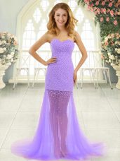 Glamorous Beading Womens Evening Dresses Lavender Zipper Sleeveless Brush Train